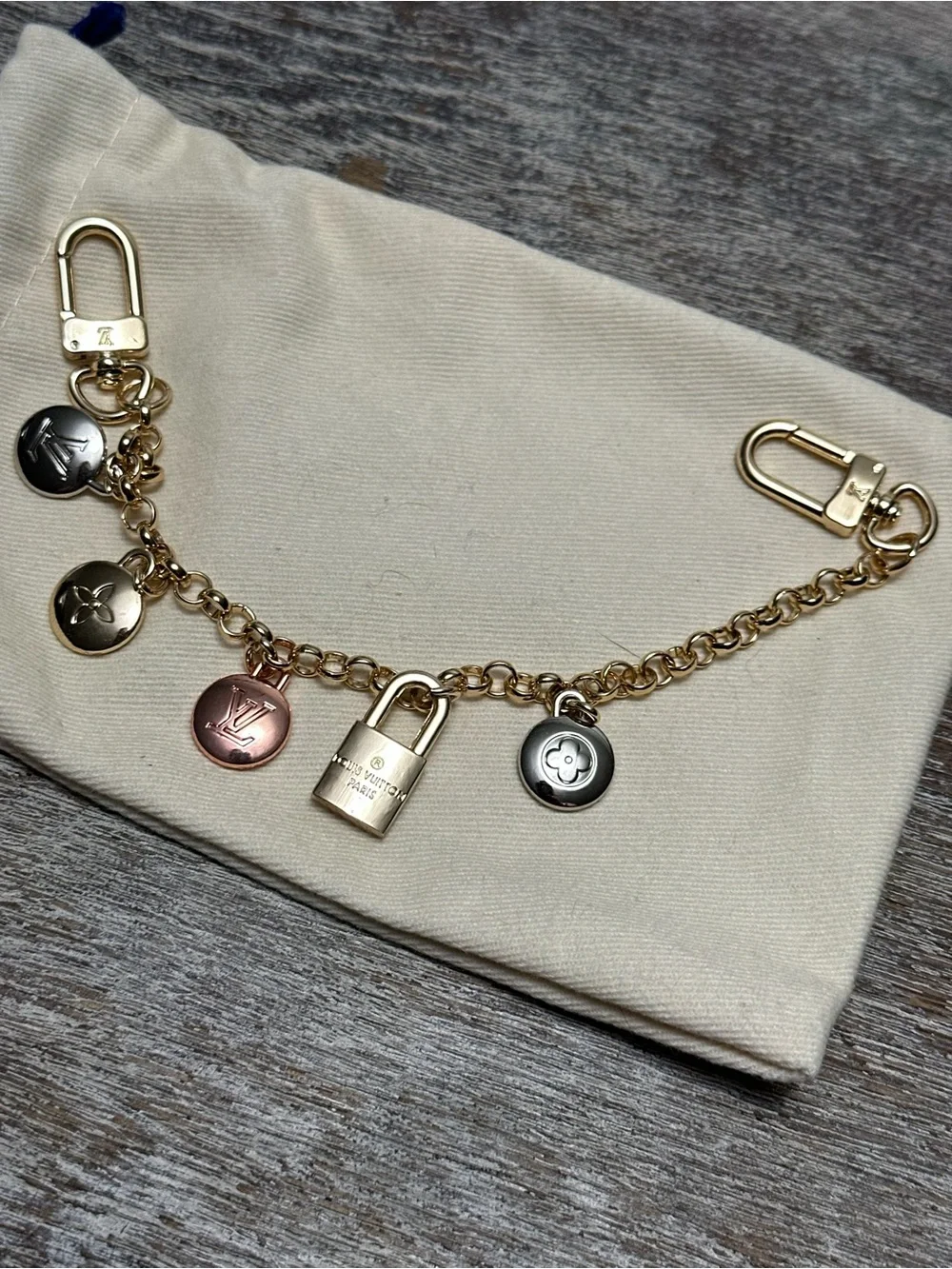 Gold Tone Padlock Chain Purse Charm